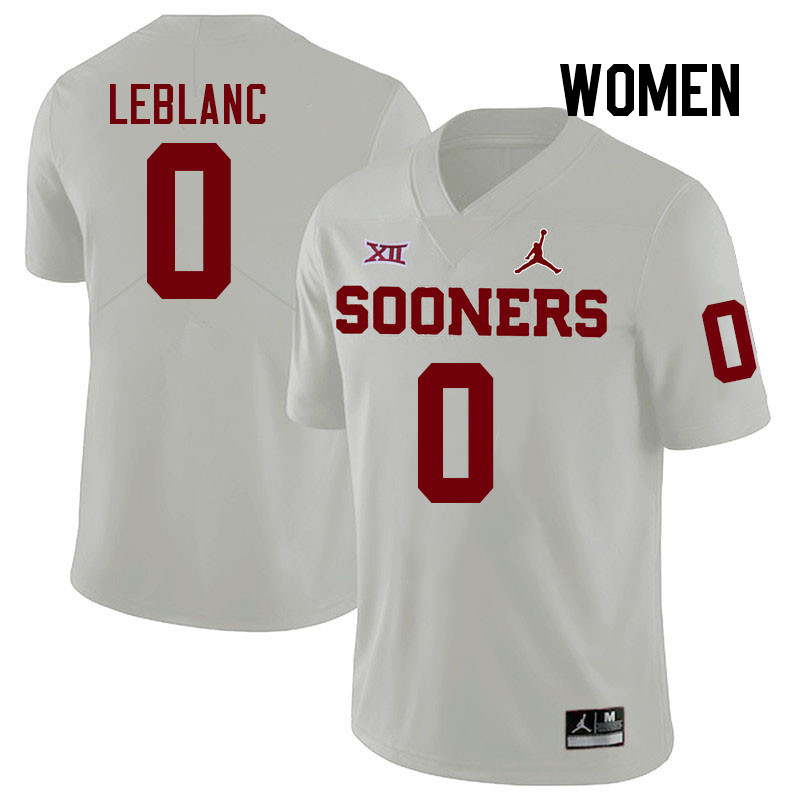 Women #0 Derrick LeBlanc Oklahoma Sooners College Football Jerseys Stitched-White